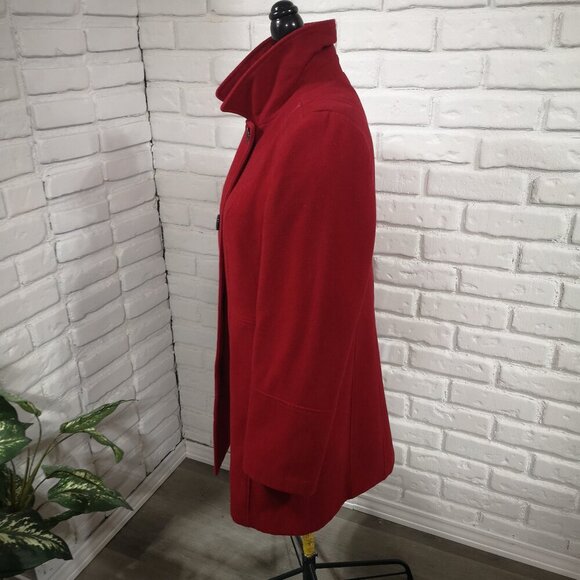 Laura Ladies Size 12 Red Wool Blend Straight Fit Button Front Lined Pea Coat - Picture 2 of 9